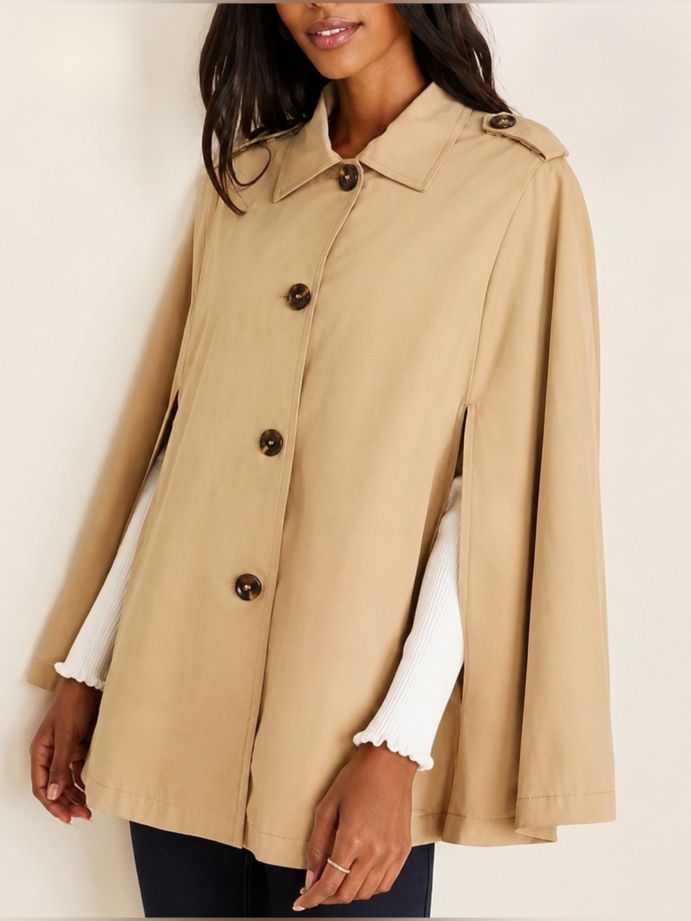 Ann Taylor Trench Poncho Cape XS/S Khaki